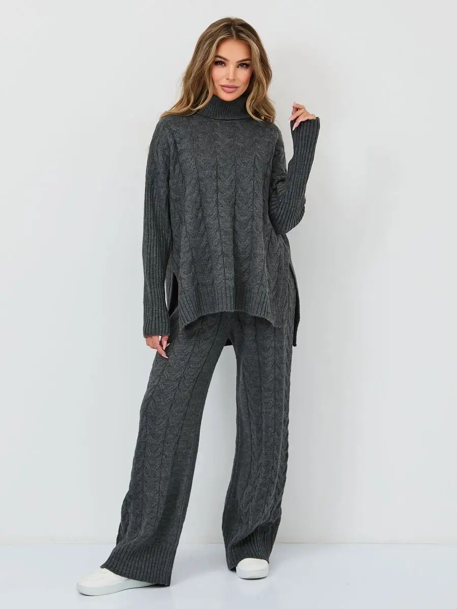 Damen Grobstrickpullover mit hohem Kragen Fudus