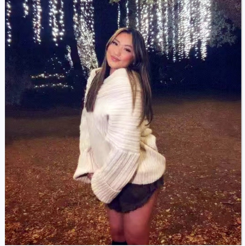 Damen grobstrickiger Pullover mit offener Schulter und lässigem Schnitt Fudus