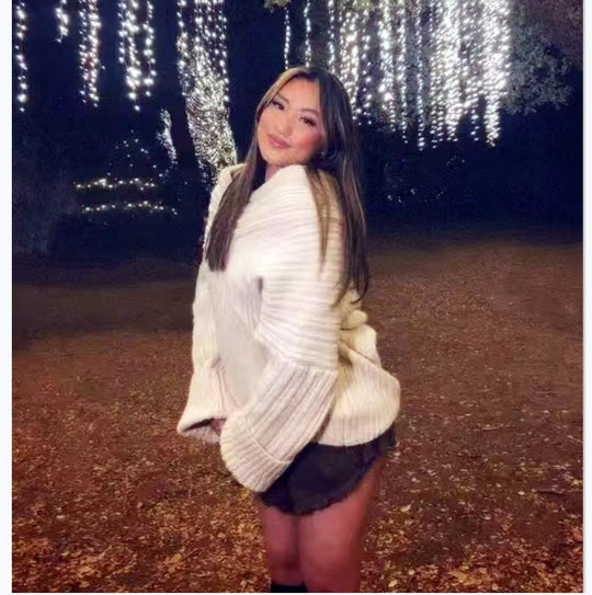 Damen grobstrickiger Pullover mit offener Schulter und lässigem Schnitt Fudus