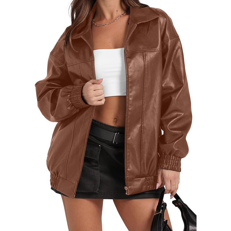 Damen Lässige Oversized-Jacke mit elastischen Bündchen und praktischen Taschen Fudus