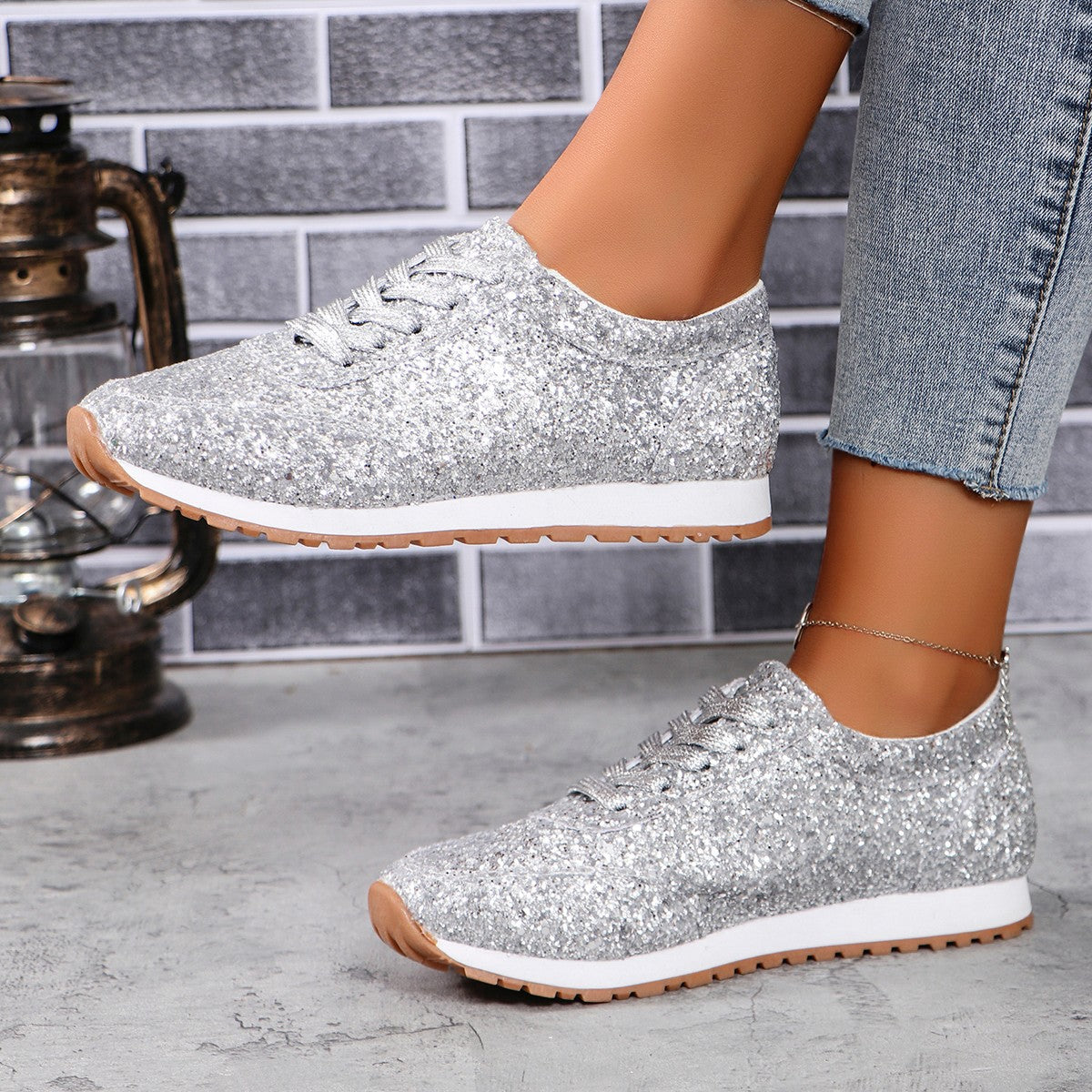 Damen Sneakers Mit Funkelndem Glitzerdesign Und Rutschfester Sohle