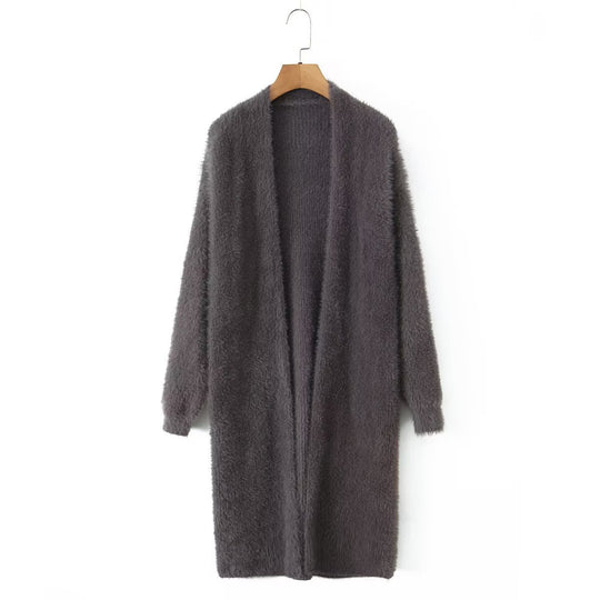 Damen kuschelige Strickjacke mit offenem Frontdesign und langen Ärmeln Fudus