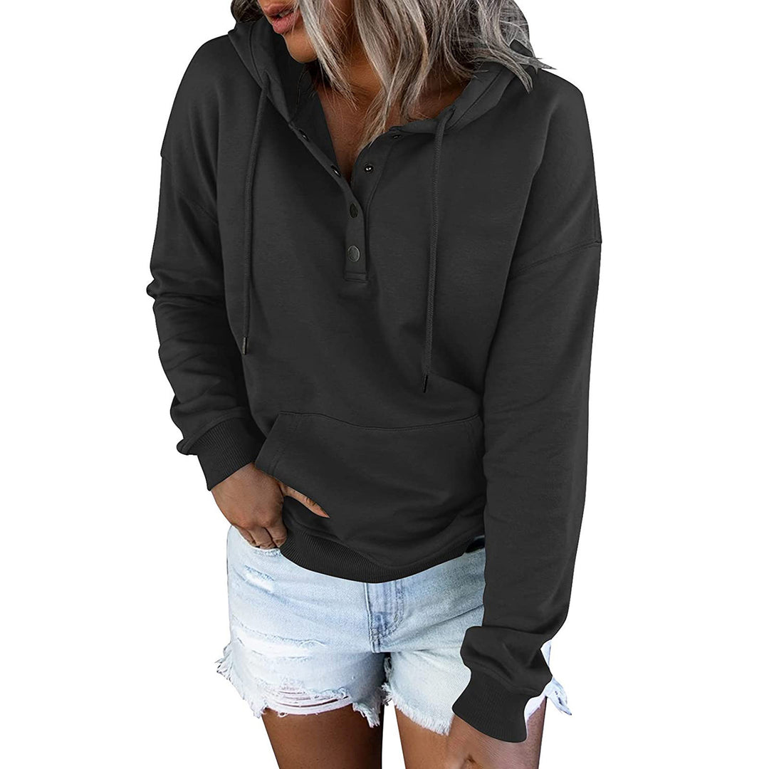 Damen Kapuzensweatshirt mit Knopfleiste und lässigem Schnitt Fudus
