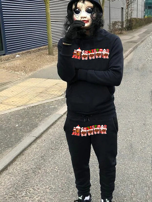 Damen Kapuzenpullover und Jogginghose Set mit festlichem Weihnachtsmotiv Fudus