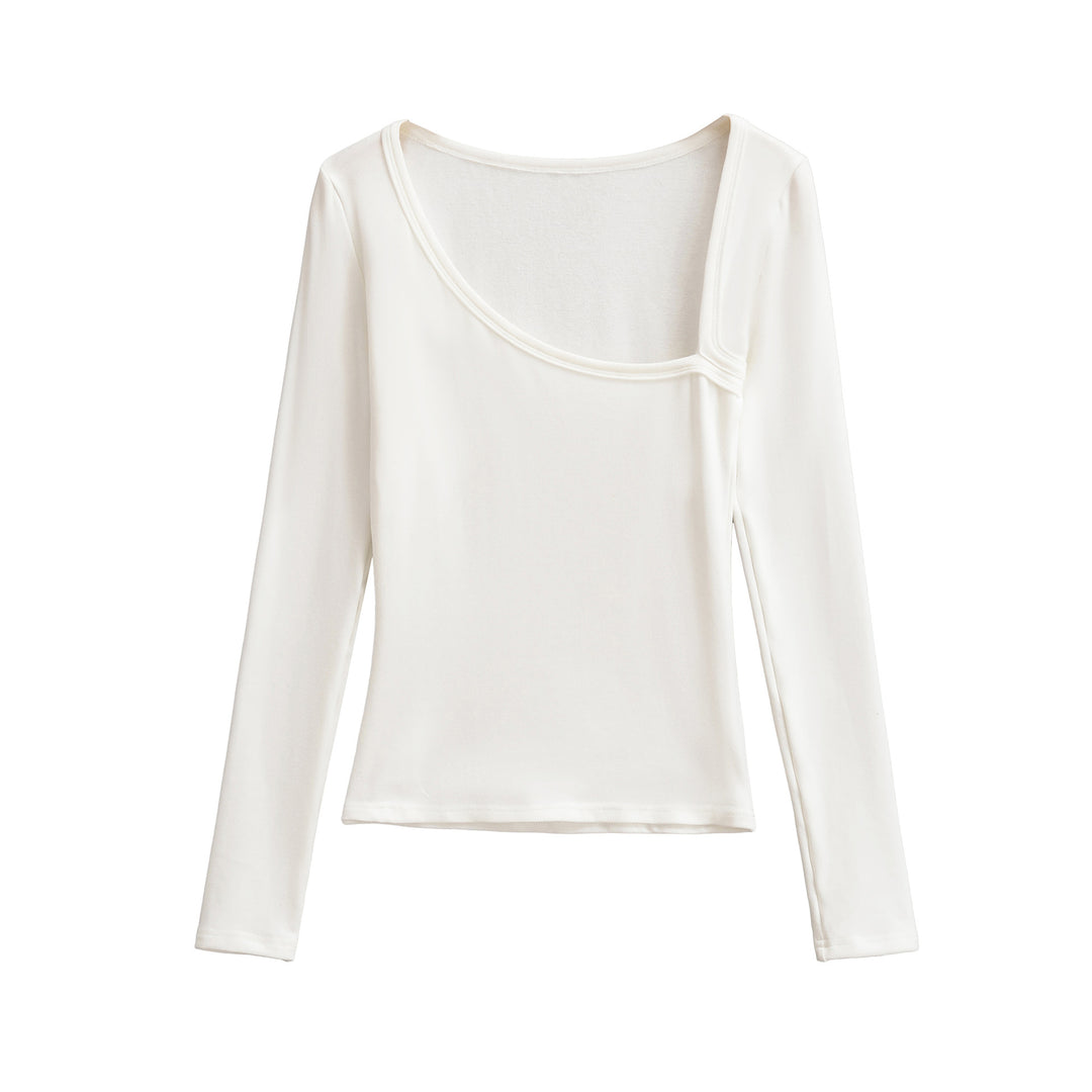 Damen langärmliges Oberteil mit eleganter U-Ausschnitt-Details Fudus