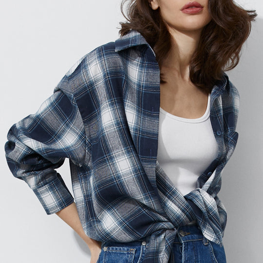 Damen Karierte Baumwollbluse Fudus