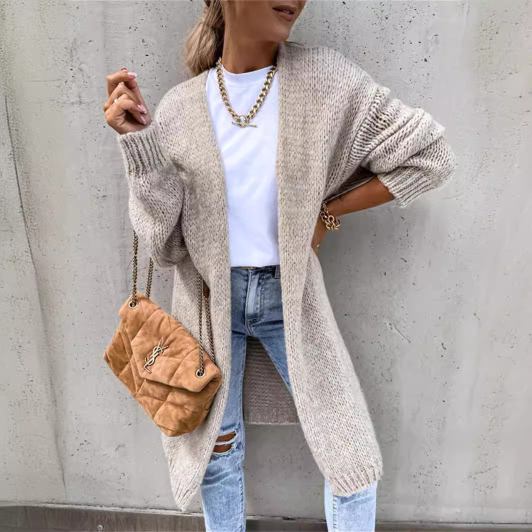 Damen Grobstrickjacke mit offener Front und lässigen Ärmeln Fudus