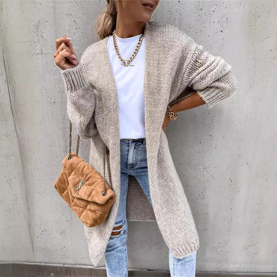 Damen Grobstrickjacke mit offener Front und lässigen Ärmeln Fudus