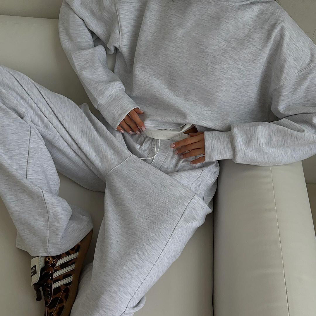 Damen modischer Cropped Sweatshirt und lässige weite Lounge-Hosen Set Fudus
