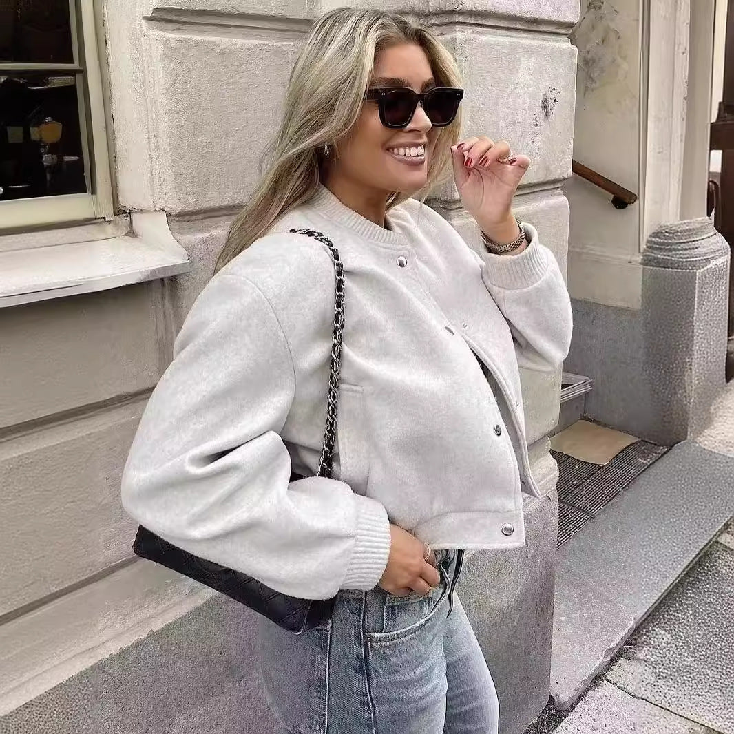 Damen lässige Bomberjacke mit elastischem Saum und praktischen Eingrifftaschen Fudus