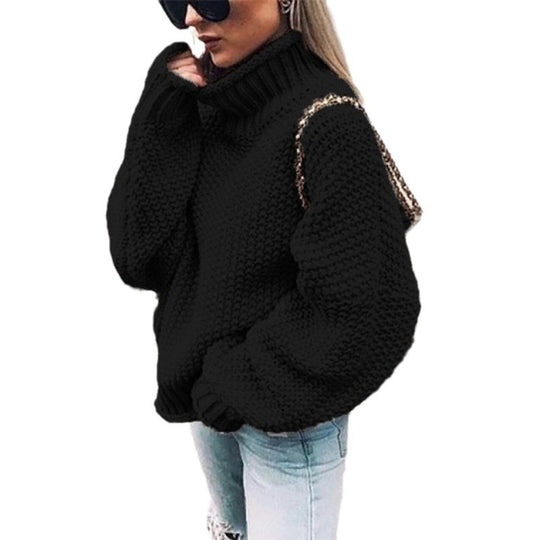 Damen Grobstrickpullover mit hohem Kragen und lässigem Schnitt Fudus