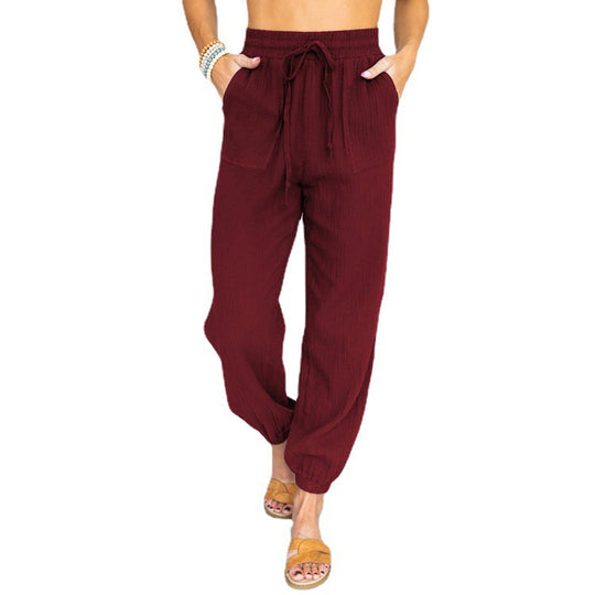 Damen lässige Hose mit elastischem Bund und praktischen Taschen Fudus