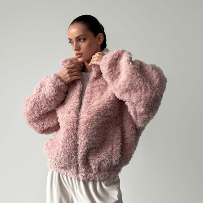 Damen kuschelige Fleecejacke mit hochgeschlossenem Kragen Fudus