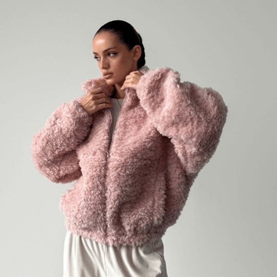 Damen kuschelige Fleecejacke mit hochgeschlossenem Kragen Fudus