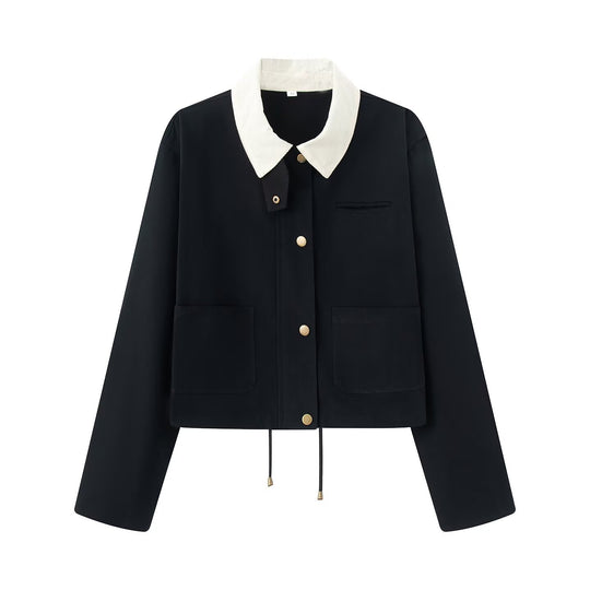 Damen lässige Jacke mit kontrastierendem Kragen und praktischen Taschen Fudus
