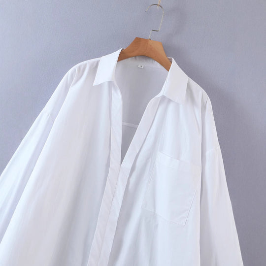 Damen lässige Bluse mit weitem Schnitt und praktischer Brusttasche Fudus