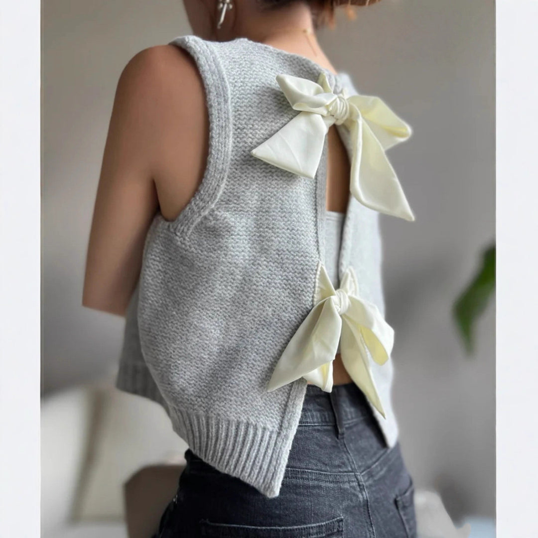 Damen Langärmliger Strickpullover mit Rückenschleifen Fudus