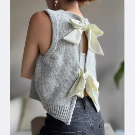 Damen Langärmliger Strickpullover mit Rückenschleifen Fudus