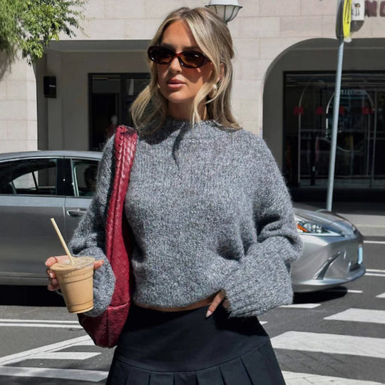 Damen kuscheliger Strickpullover mit weitem Schnitt und Struktur Fudus