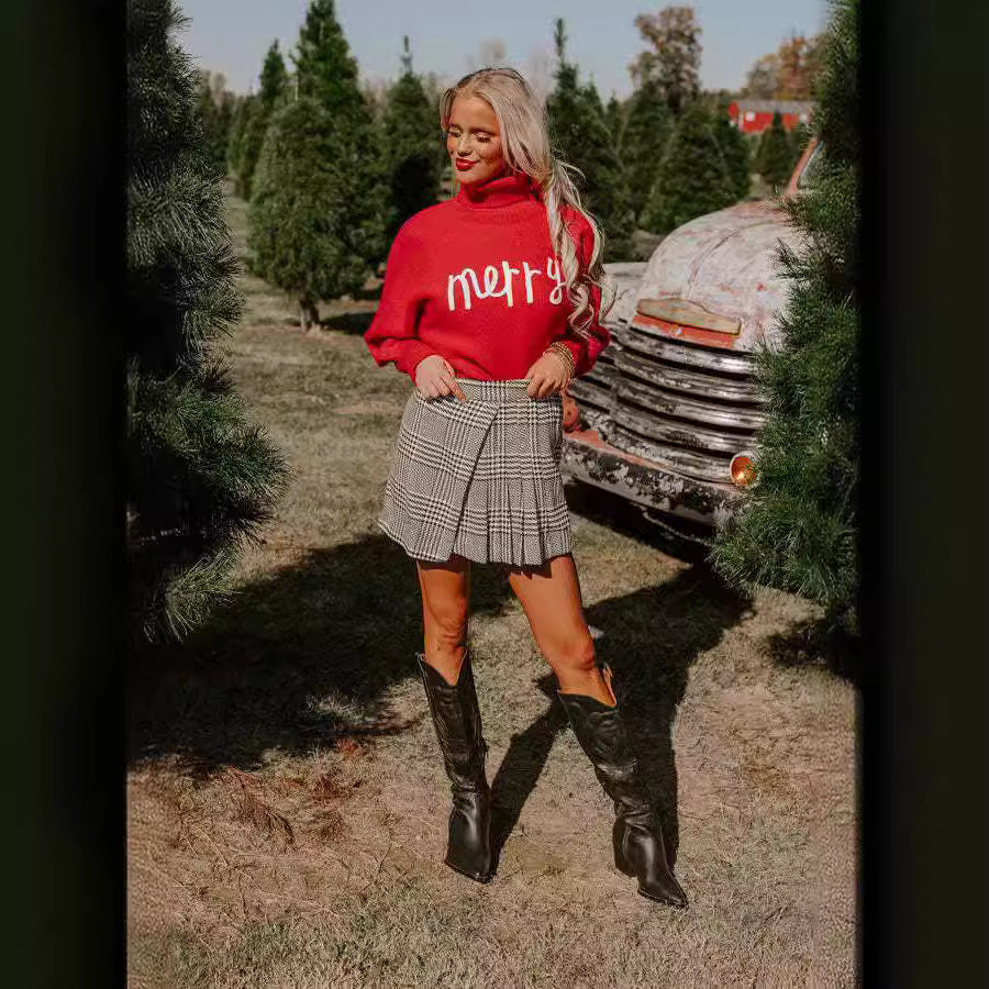 Damen Rollkragenpullover mit lustigem Weihnachtsmotiv Fudus