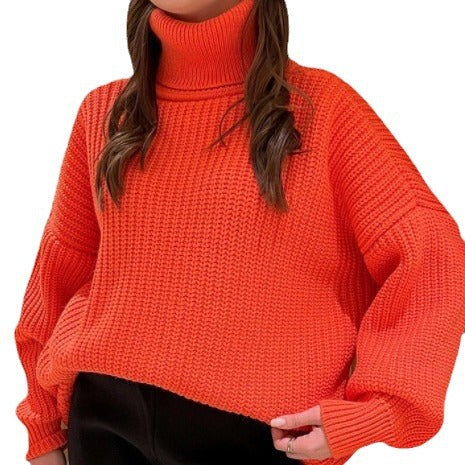 Damen Grobstrick Pullover mit hohem Kragen Fudus