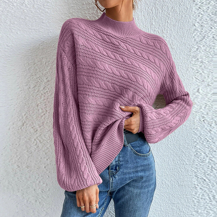 Damen Grobstrickpullover mit hohem Kragen und lässigem Schnitt Fudus