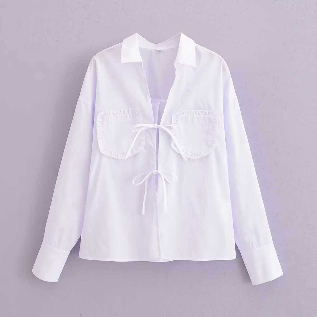 Damen lässige Bluse mit Rüschendetails und Kordelzug Fudus