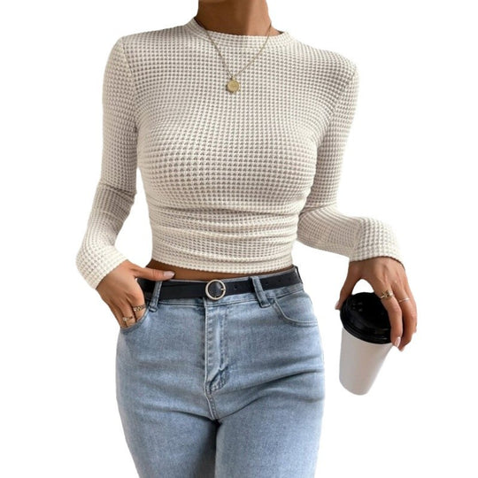 Damen Langarm-Crop-Top aus strukturiertem Jersey Fudus