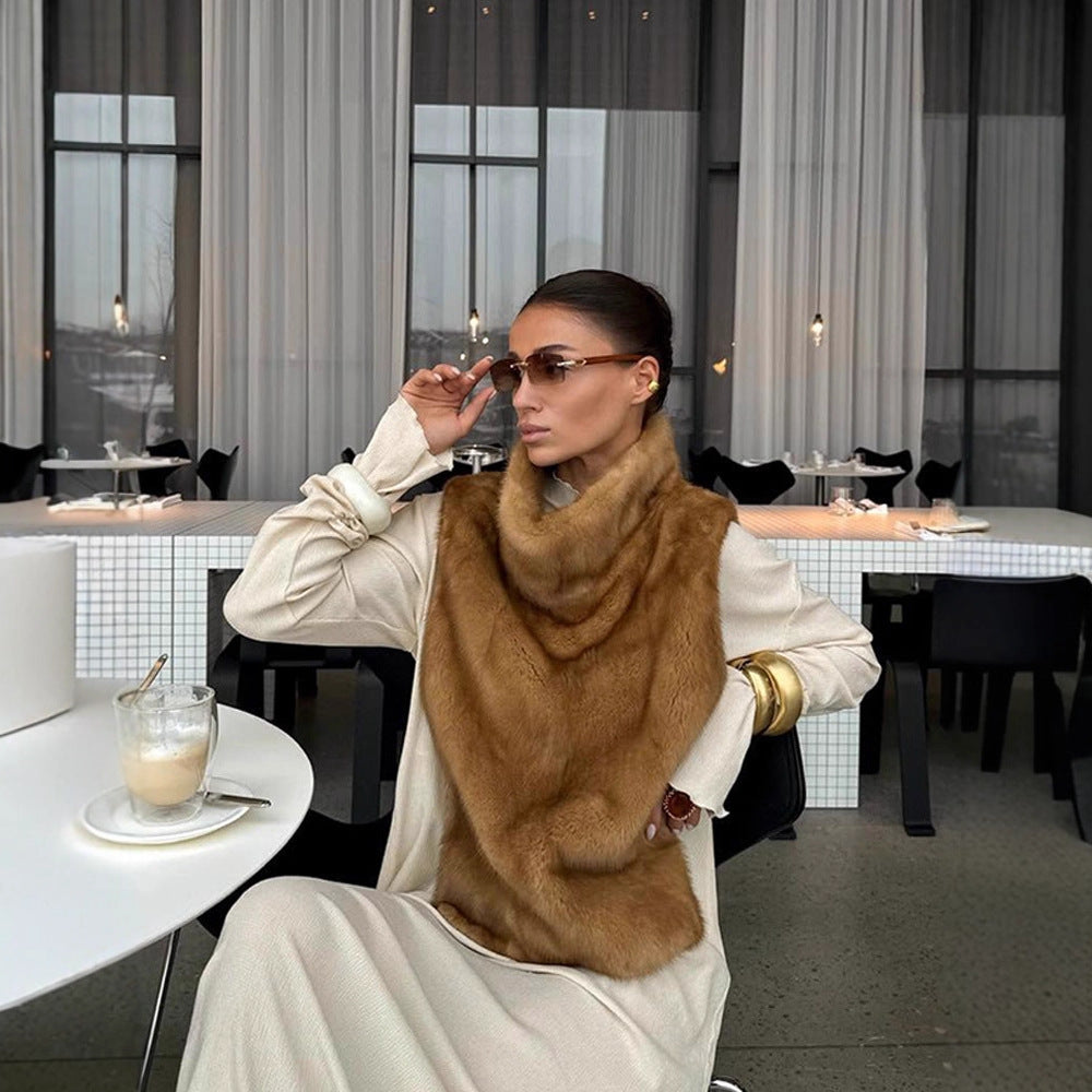 Damen kuschelige Kunstfellweste mit hohem Kragen Fudus