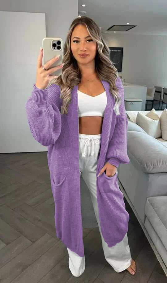 Damen Grobstrickcardigan im lässigen Oversized-Stil mit praktischen Taschen Fudus
