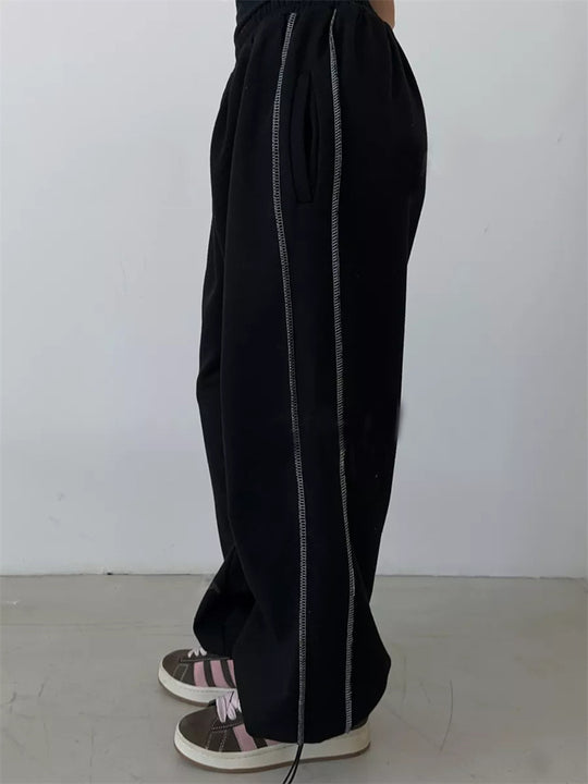 Damen lässige Freizeithosen mit weitem Schnitt und elastischem Bund Fudus