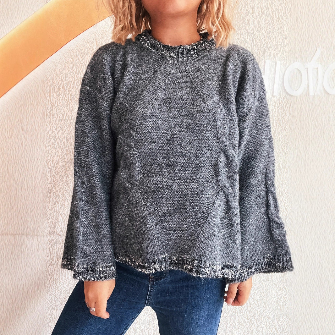 Damen Grobstrickpullover mit strukturiertem Zopfdesign und weitem Schnitt Fudus