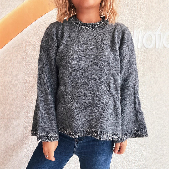 Damen Grobstrickpullover mit strukturiertem Zopfdesign und weitem Schnitt Fudus