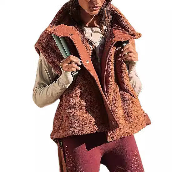 Damen kuschelige Weste aus Fleece mit praktischen Taschen und innovativem Design Fudus