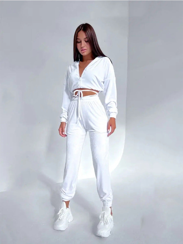 Damen kuscheliges Velours-Set mit Kapuzenoberteil Fudus