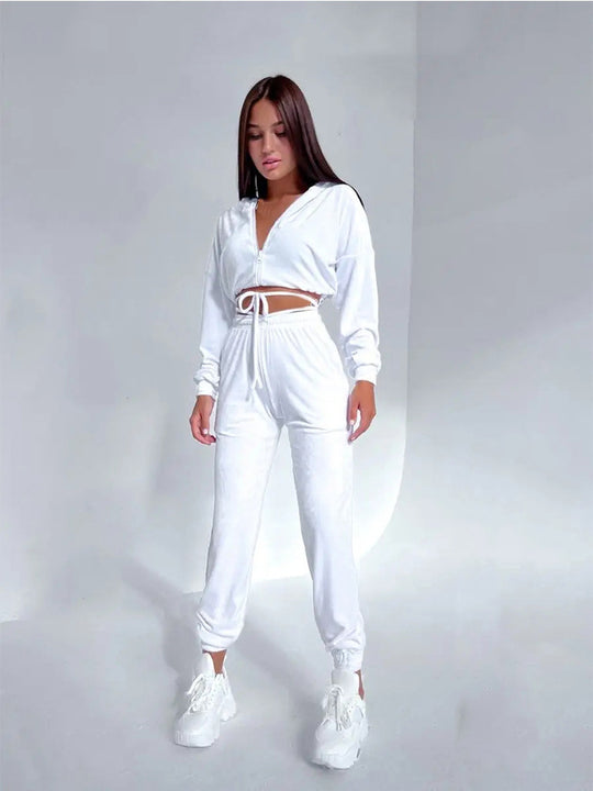 Damen kuscheliges Velours-Set mit Kapuzenoberteil Fudus