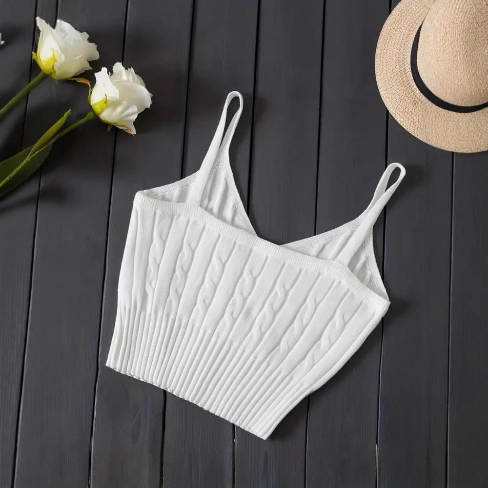 Damen Kurzes Stricktop mit Rippstruktur Fudus