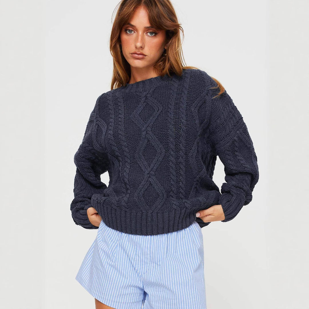 Damen Grobstrickpullover mit voluminösen Ärmeln und klassischem Zopfmuster Fudus