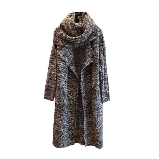 Damen Langer oversized Strickmantel mit asymmetrischem Kragen und Taschen Fudus