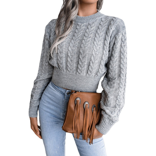 Damen Grobstrick-Pullover mit elegantem Zopfmuster und taillierter Passform Fudus