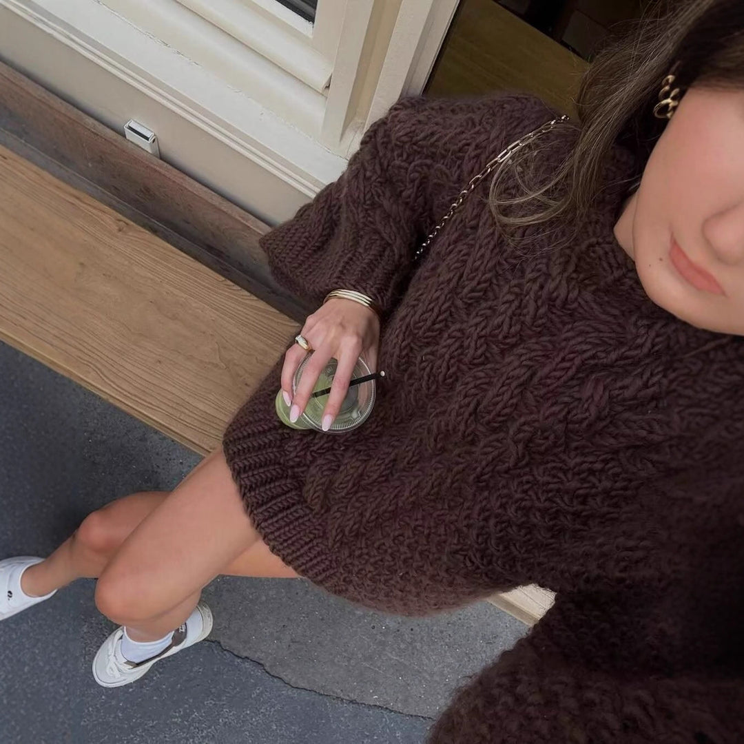 Damen kuscheliger Strickpullover mit dicker Zopfmusterung Fudus