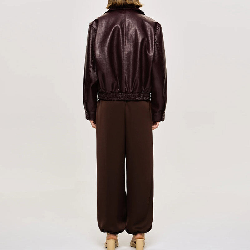 Damen Kunstlederjacke im sportlichen Schnitt mit elastischen Bündchen Fudus