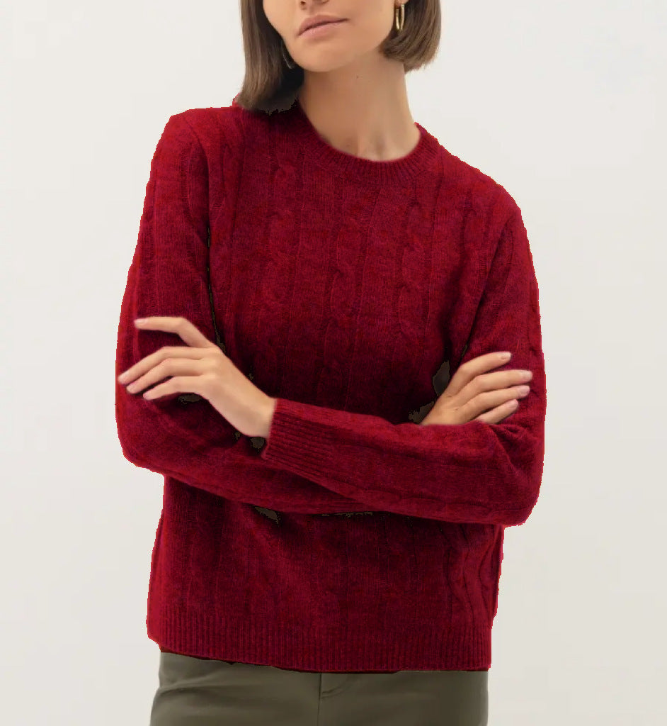 Damen kuscheliger Strickpullover mit Zopfmuster Fudus