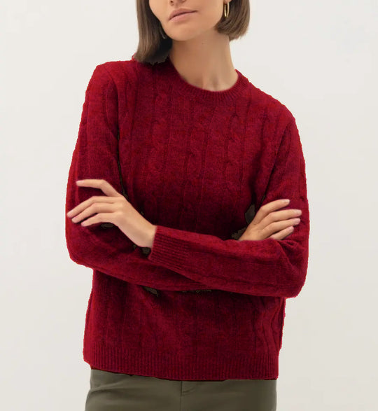 Damen kuscheliger Strickpullover mit Zopfmuster Fudus