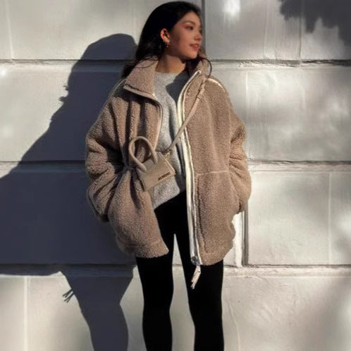 Damen kuschelige Fleecejacke mit großen Taschen Fudus