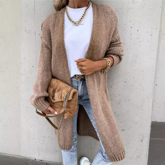 Damen Grobstrickjacke mit offener Front und lässigen Ärmeln Fudus