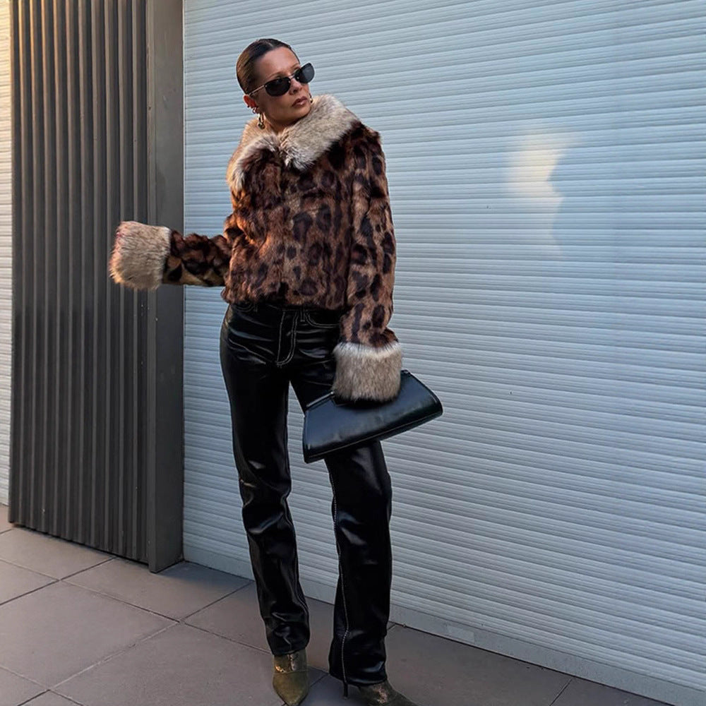 Damen Kunstfelljacke im Leopardenmuster Fudus