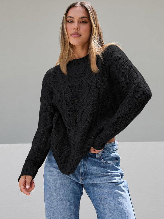 Damen Grobstrickpullover mit Wellenmuster und weitem Schnitt Fudus