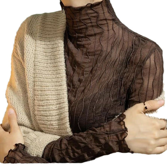 Damen Langarm-Top aus transparentem Material mit wellenförmigem Design Fudus