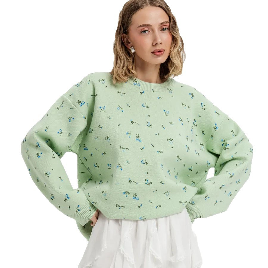 Damen kuscheliger Strickpullover mit floralem Muster Fudus